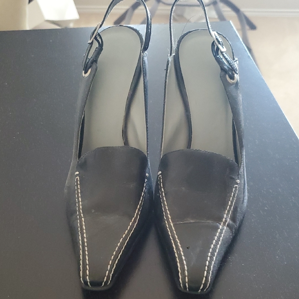 BCBG Black Slingback Heels with Pointed Toe